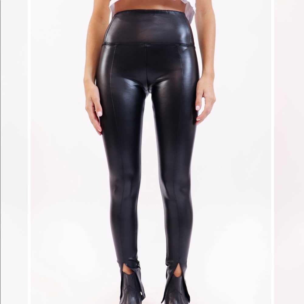 Pleather Slit Black Leggings
